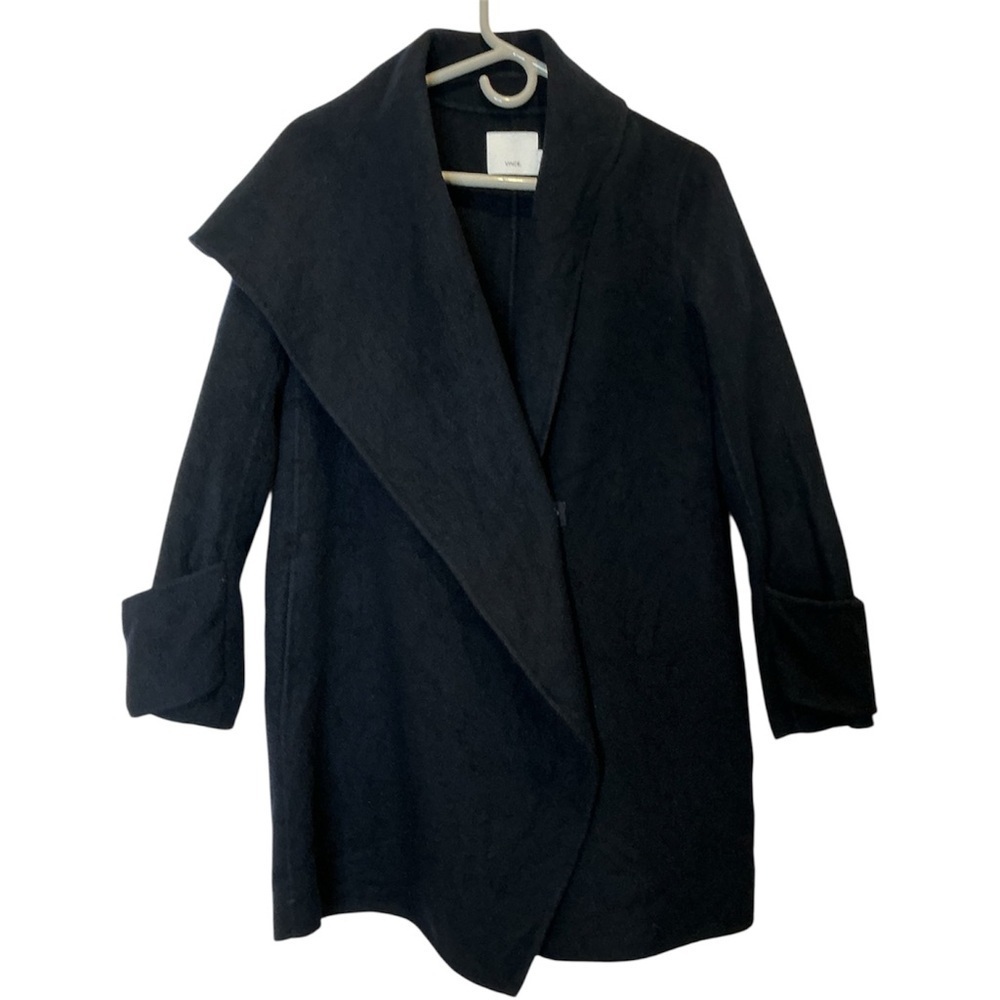 Vince Asymmetric Draped Wool Coat in Black Size XSmall